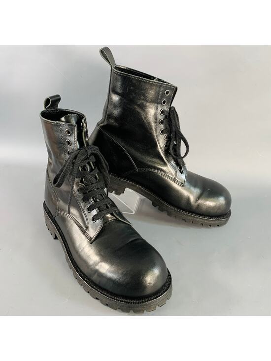 COMME des GARCONS HOMME PLUS Size 10 Black Leather Pull On Military Boots